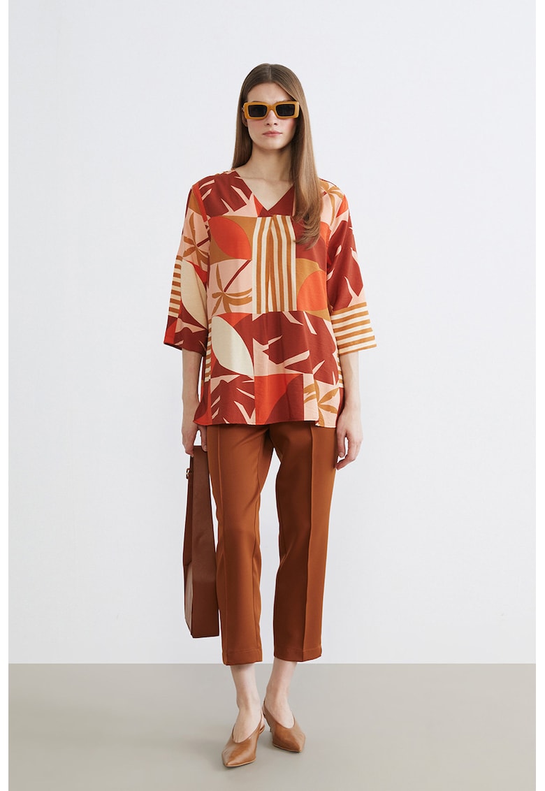 Bluza cu decolteu in V si model - Portocaliu