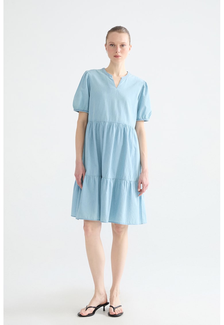 Rochie evazata din bumbac - Albastru deschis
