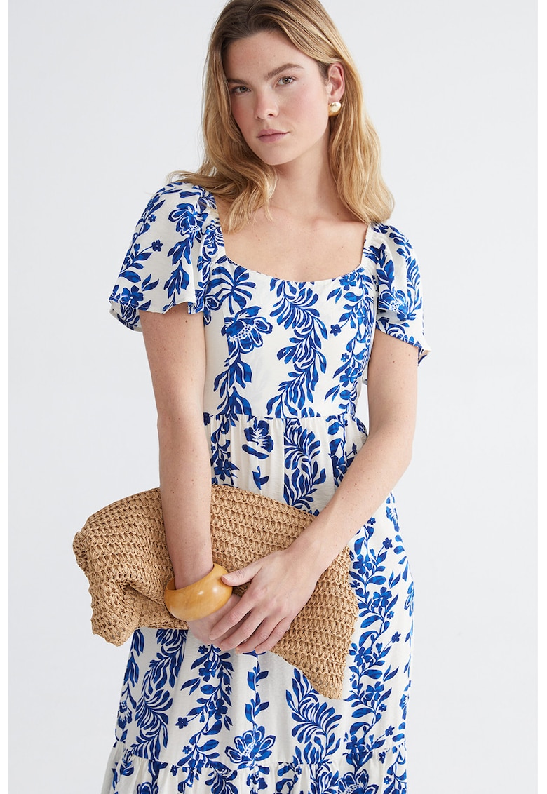 Rochie midi cu model - Alb/Albastru