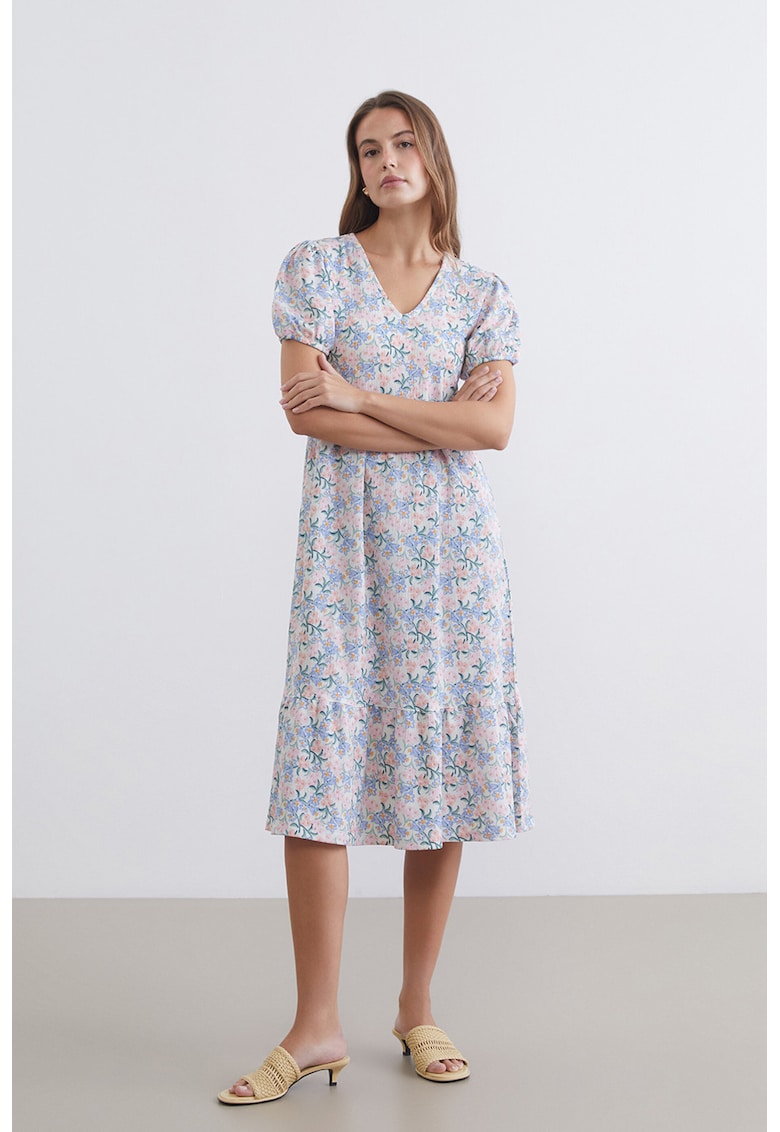 Rochie midi cu decolteu in V - Multicolor