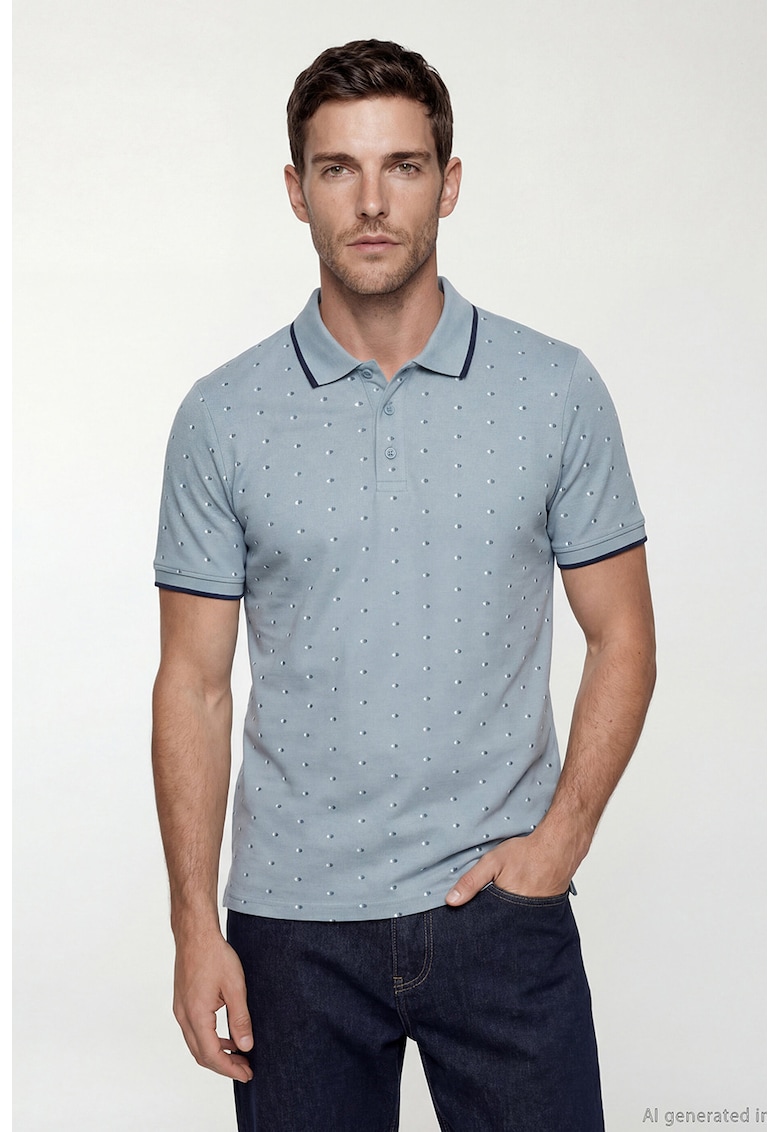 Tricou polo cu model cu buline - Albastru antichizat