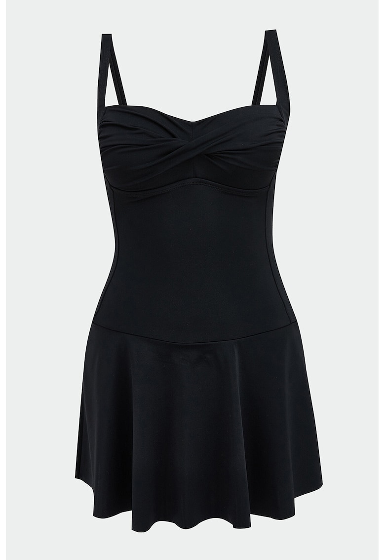 Costum de baie intreg cu model uni si detaliu drapat - Negru