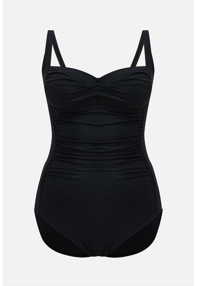 Costum de baie intreg drapat cu bretele ajustabile - Negru