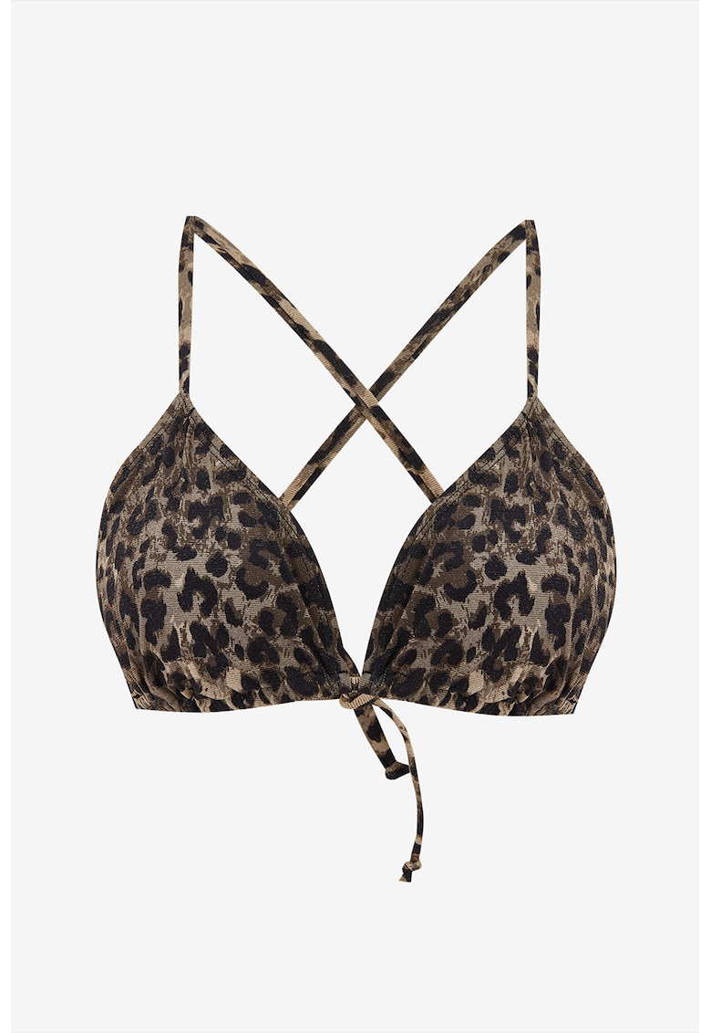 Sutien cu animal print si snururi de ajustare - Maro deschis