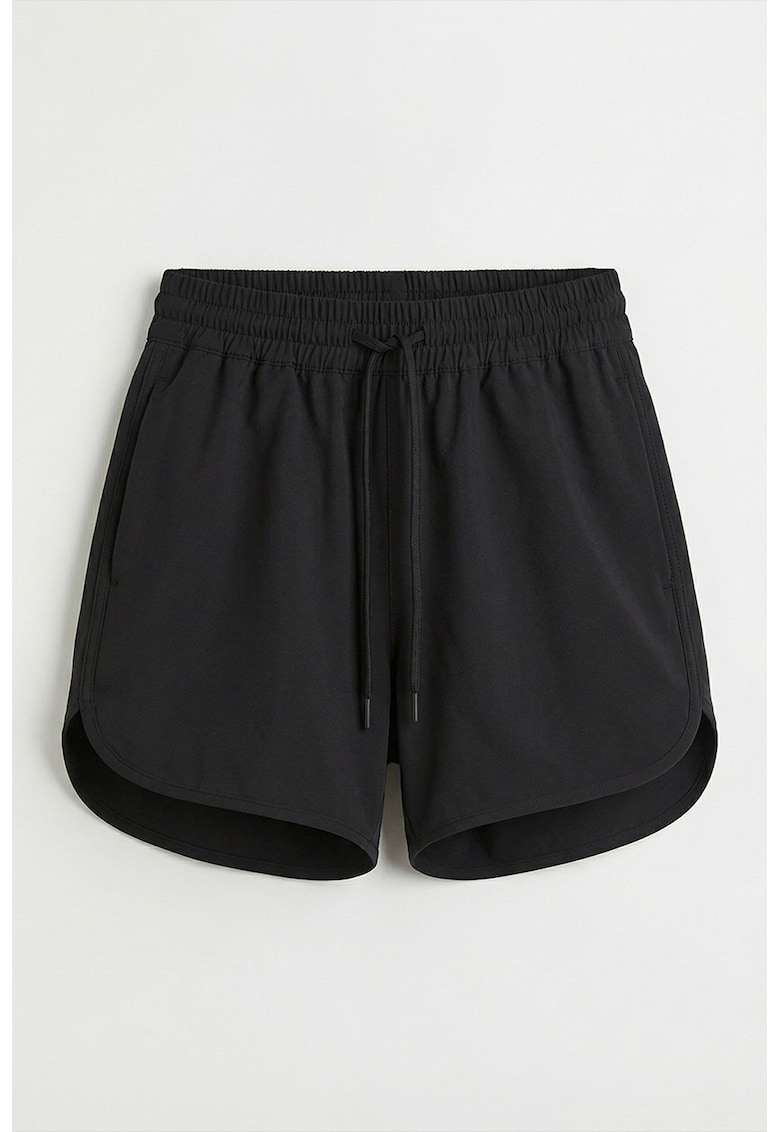Pantaloni scurti cu model uni si talie ajustabila - Negru