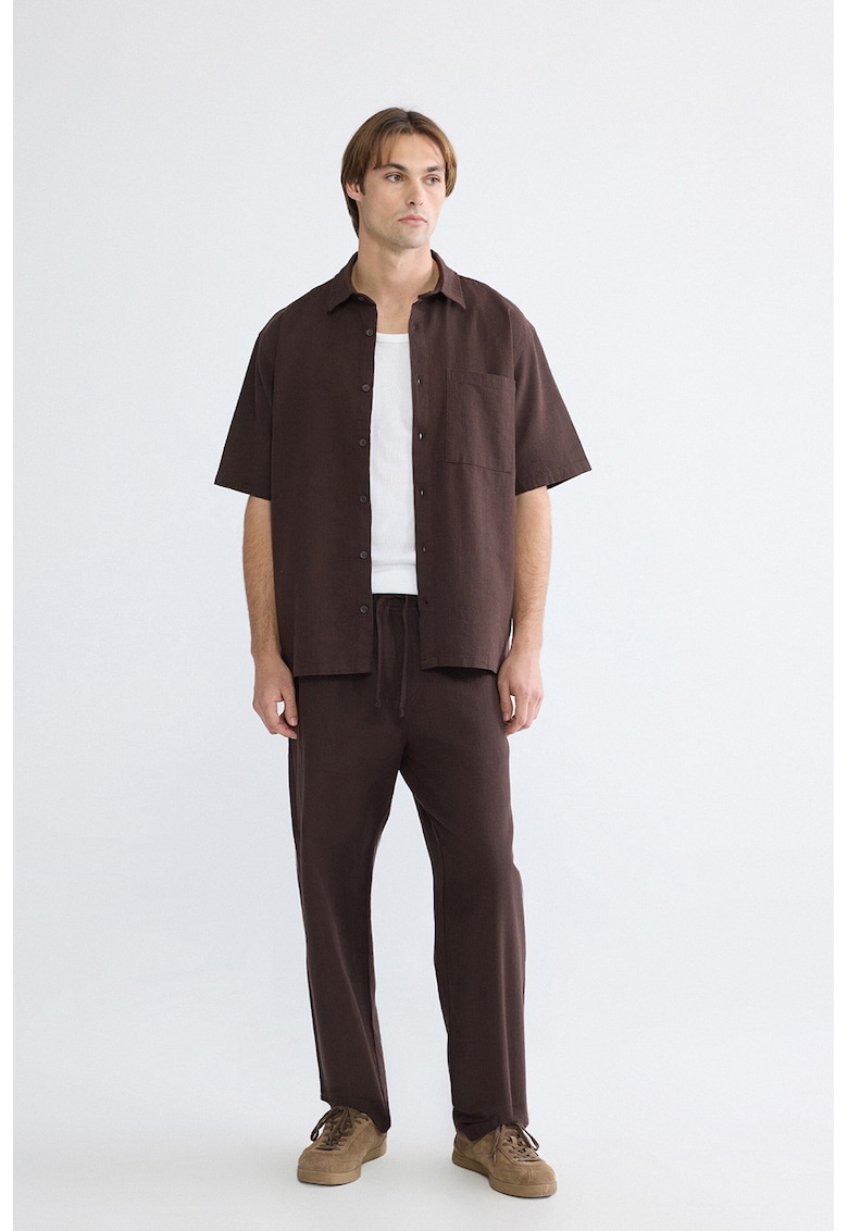 Pantaloni de bumbac cu talie ajustabila - Maro inchis
