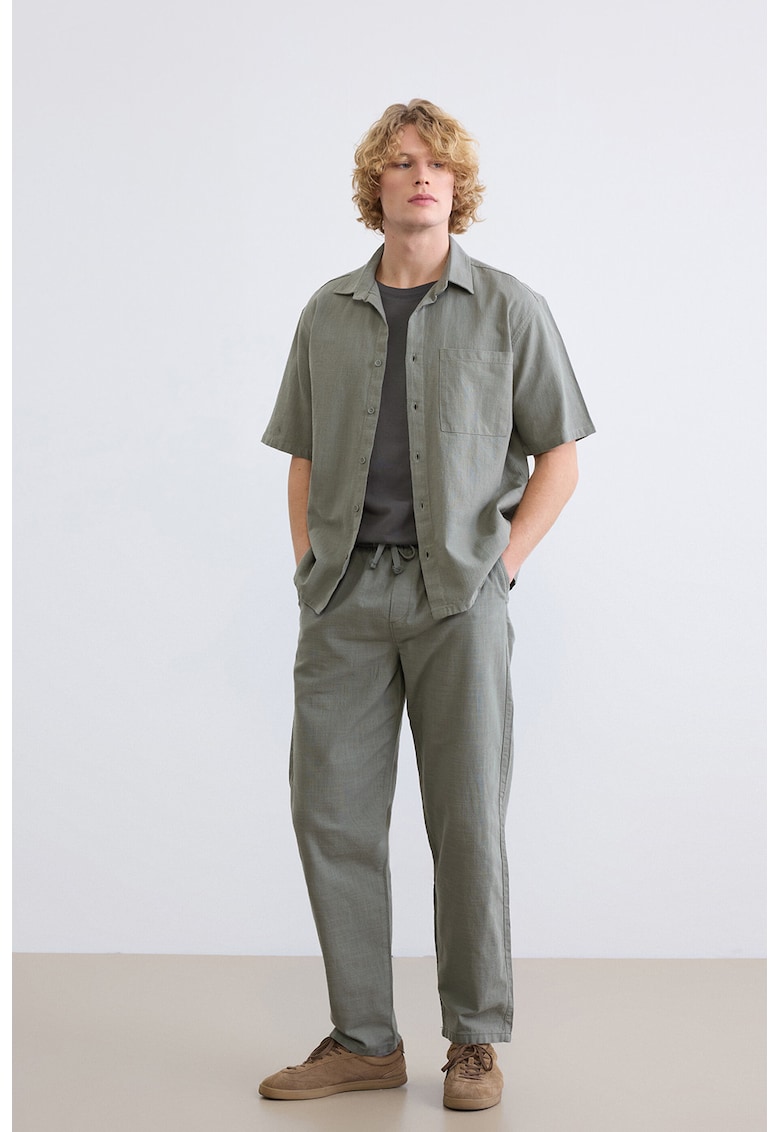 Pantaloni de bumbac cu talie ajustabila - Kaki inchis