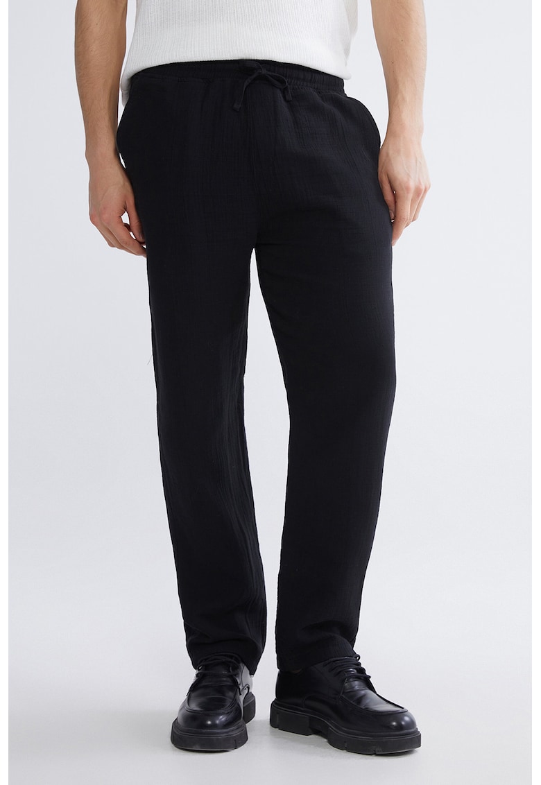 Pantaloni relaxed-fit din bumbac cu snururi - Negru