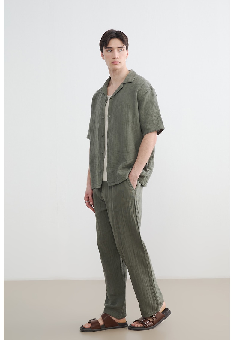 Pantaloni relaxed-fit din bumbac cu snururi - Kaki