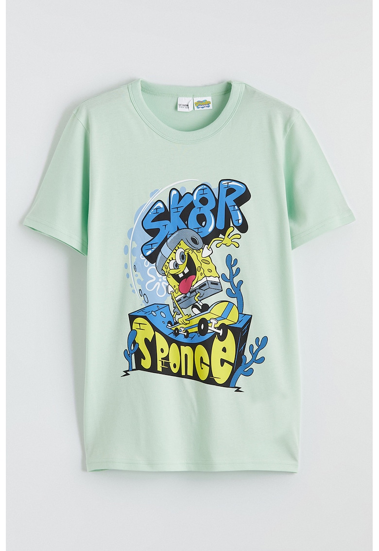 Tricou din bumbac cu imprimeu Sponge Bob - Galben/Verde pal/Albastru