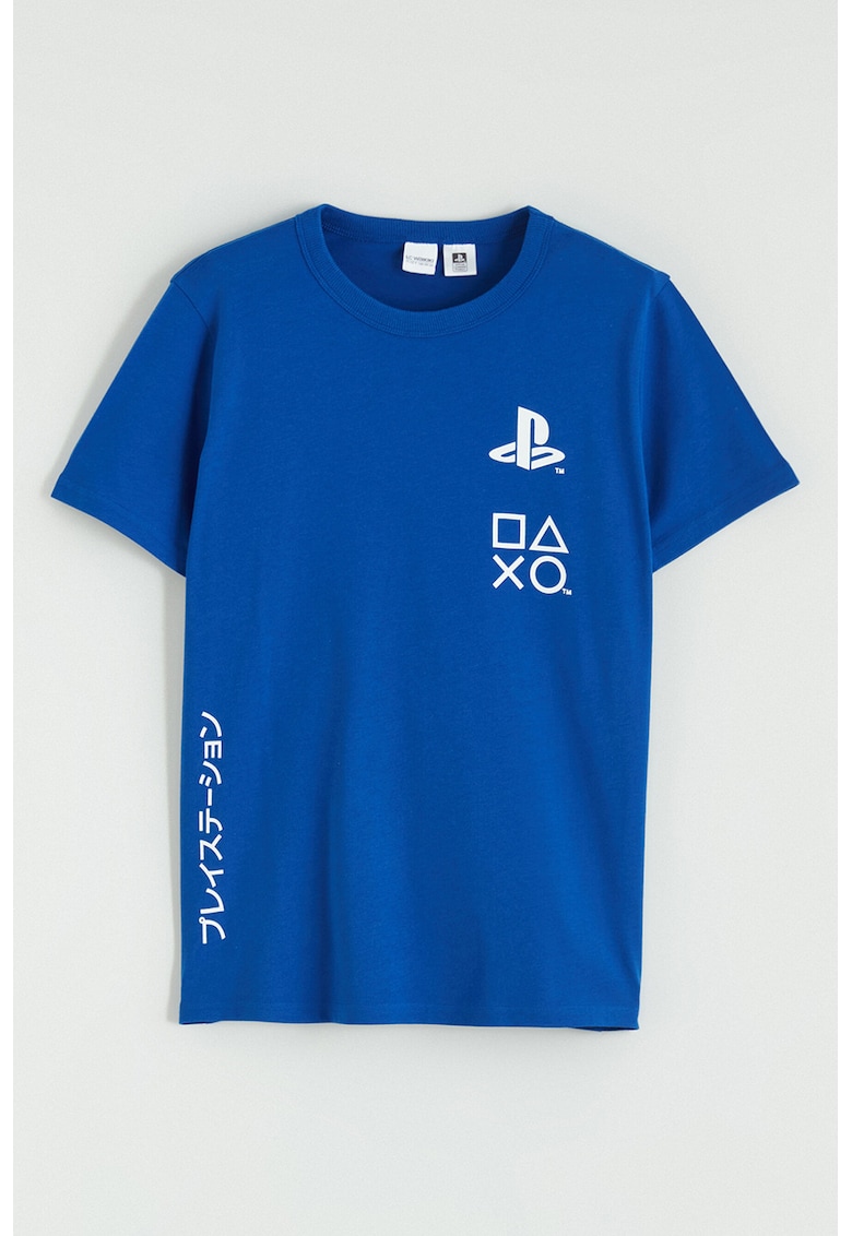 Tricou din bumbac cu imprimeu - Alb/Albastru royal