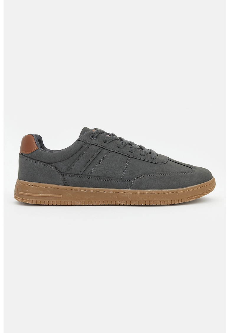 Pantofi sport low-cut de piele intoarsa sintetica - Gri carbune
