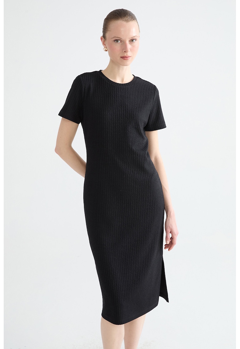 Rochie cambrata cu aspect texturat - Negru