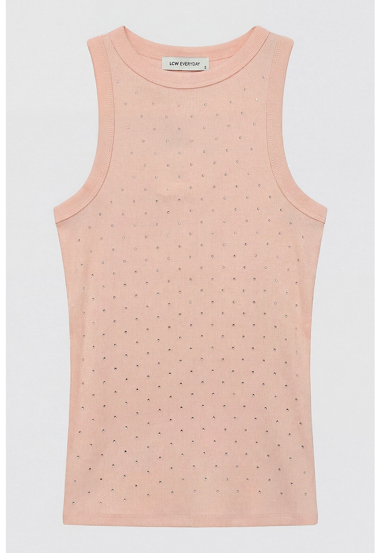 Top slim-fit cu aplicatii din strasuri - Roz pal