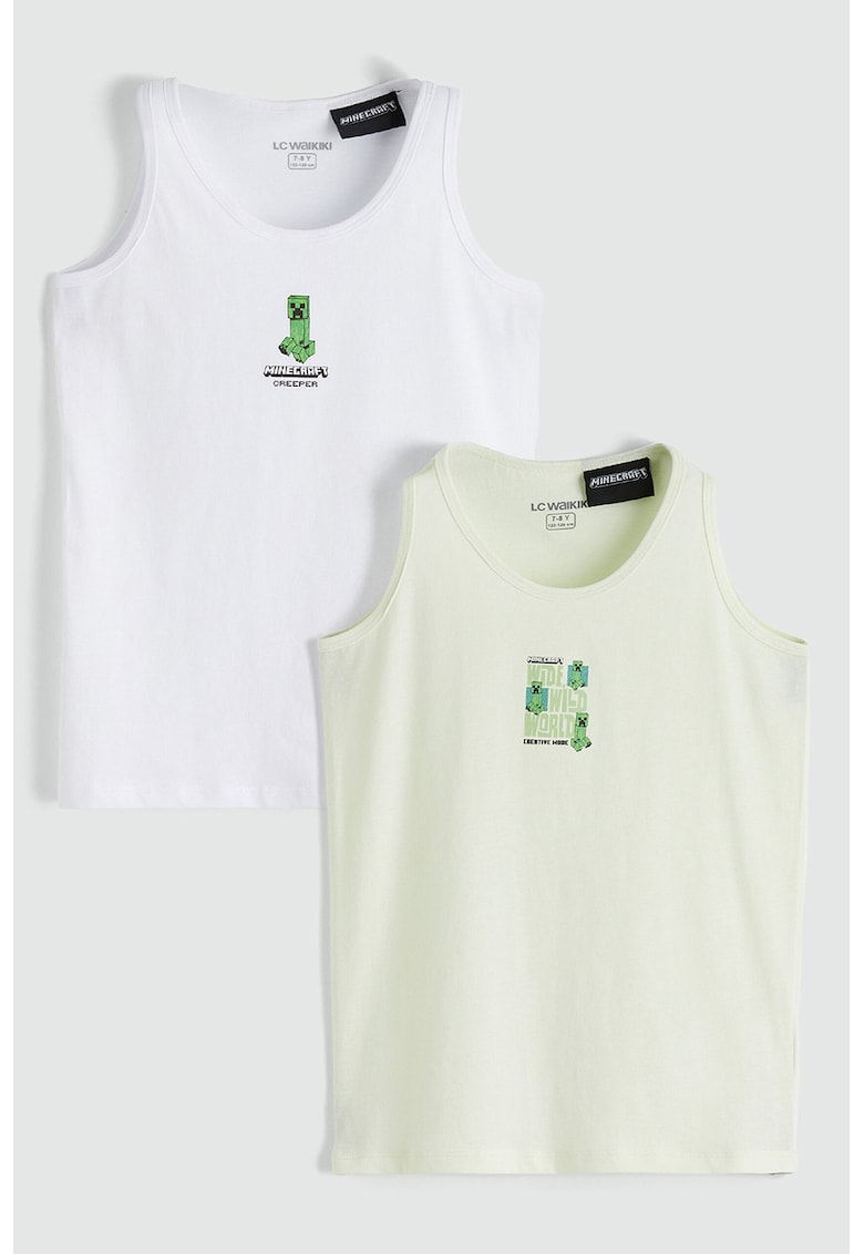 Set de top-uri din bumbac cu imprimeu Minecraft - 2 piese - Alb/Verde pal