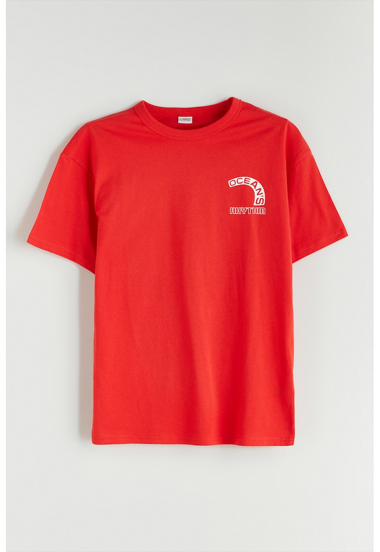 Tricou lejer din bumbac cu imprimeu - Portocaliu mandarina