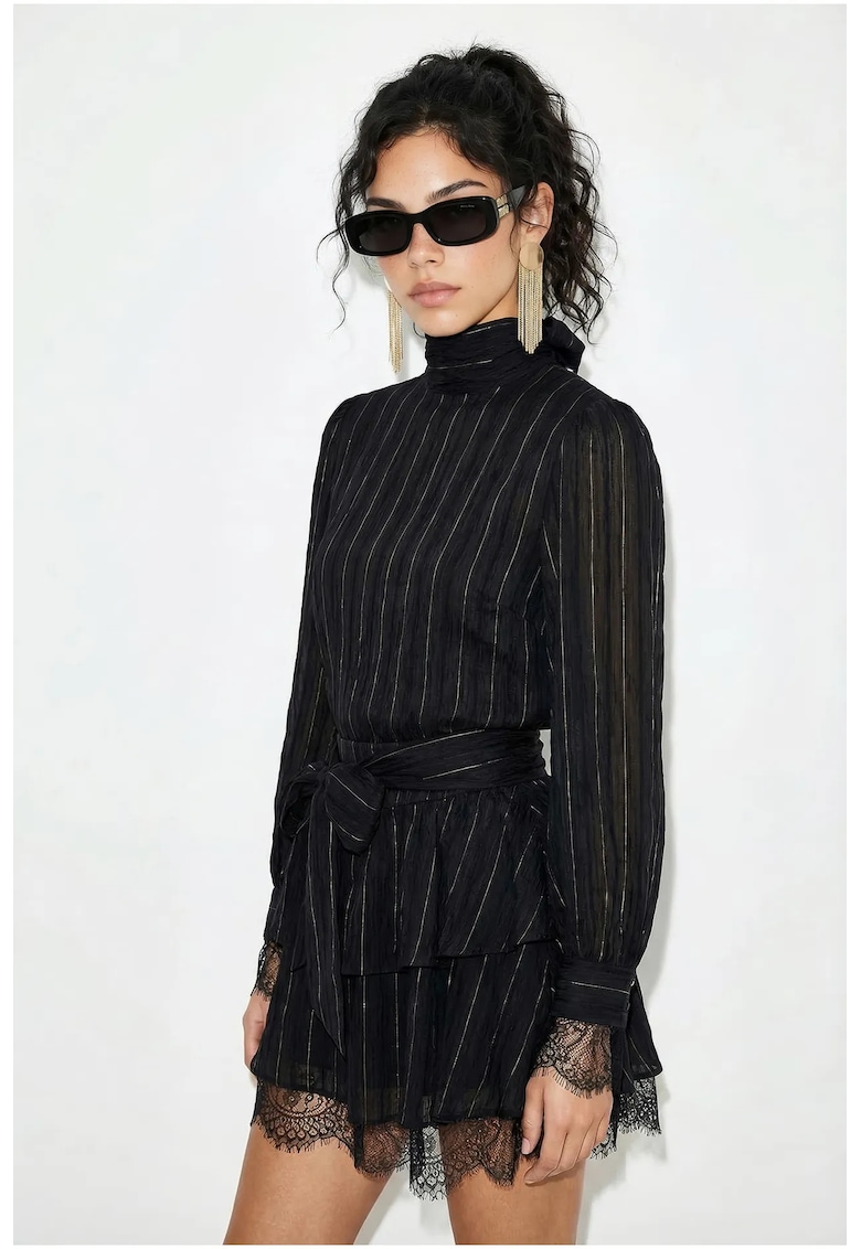 Rochie mini texturata negru - dantela - poliester/bumbac
