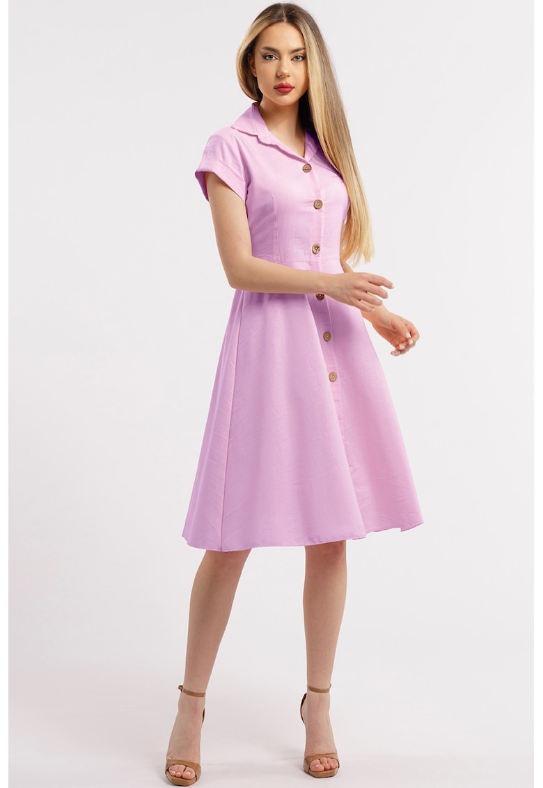 Rochie-camasa evazata din in - Lila