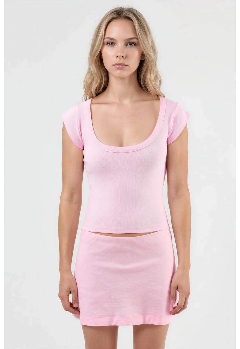 Tricou dama - Roz pudrat - Bumbac/Elastan