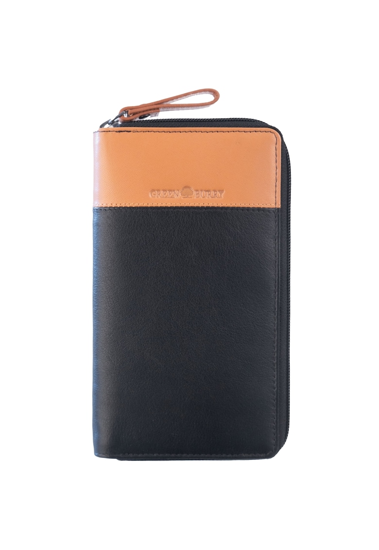 Portofel piele naturala maro deschis 19.5 x 11 x 2 - Duett - Maro deschis - Negru/Bej - 19.5 x 11 x 2 cm