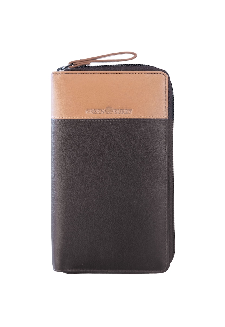 Portofel piele naturala maro deschis 19.5 x 11 x 2 - Duett - Maro deschis - Maro/Bej - 19.5 x 11 x 2 cm