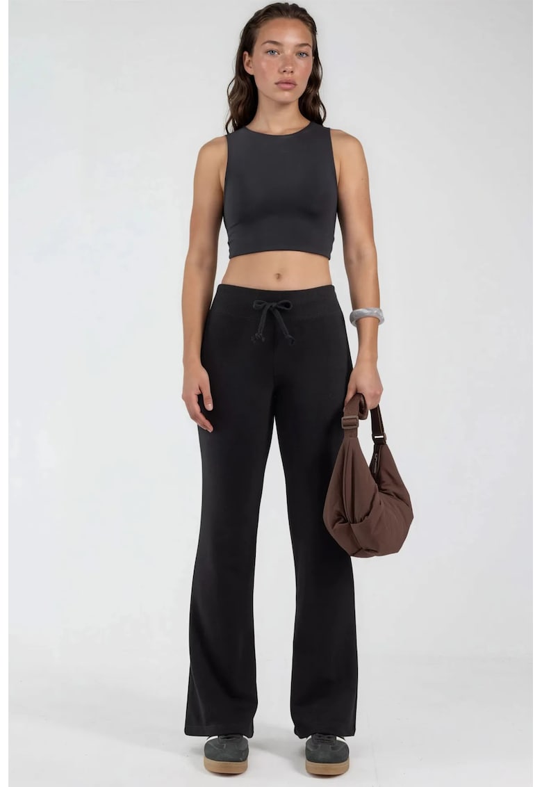 Pantaloni dama - talie elastica - negru - bumbac si poliester