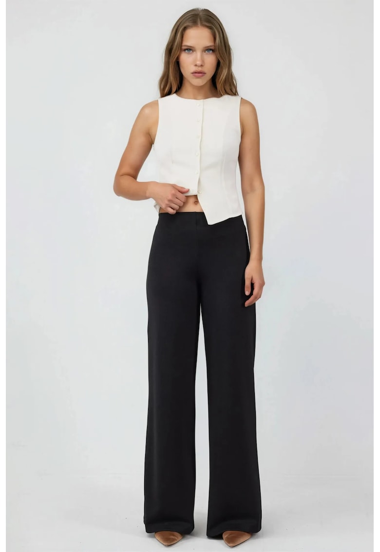 Pantaloni pentru dama talie inalta - negru - poliester