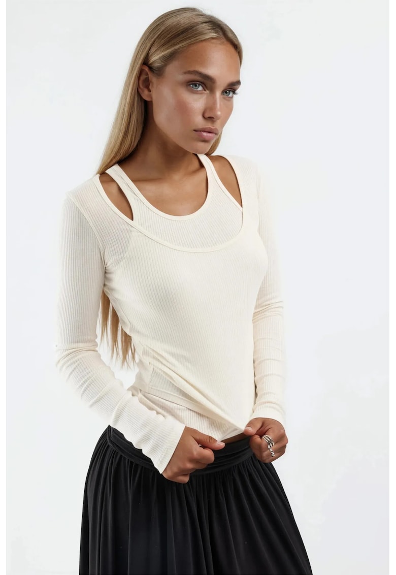 Bluza dama - Guler in U - Alb - Bumbac