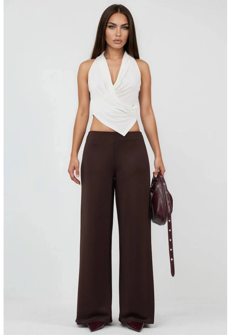 Pantaloni dama - talie inalta - maro - poliester