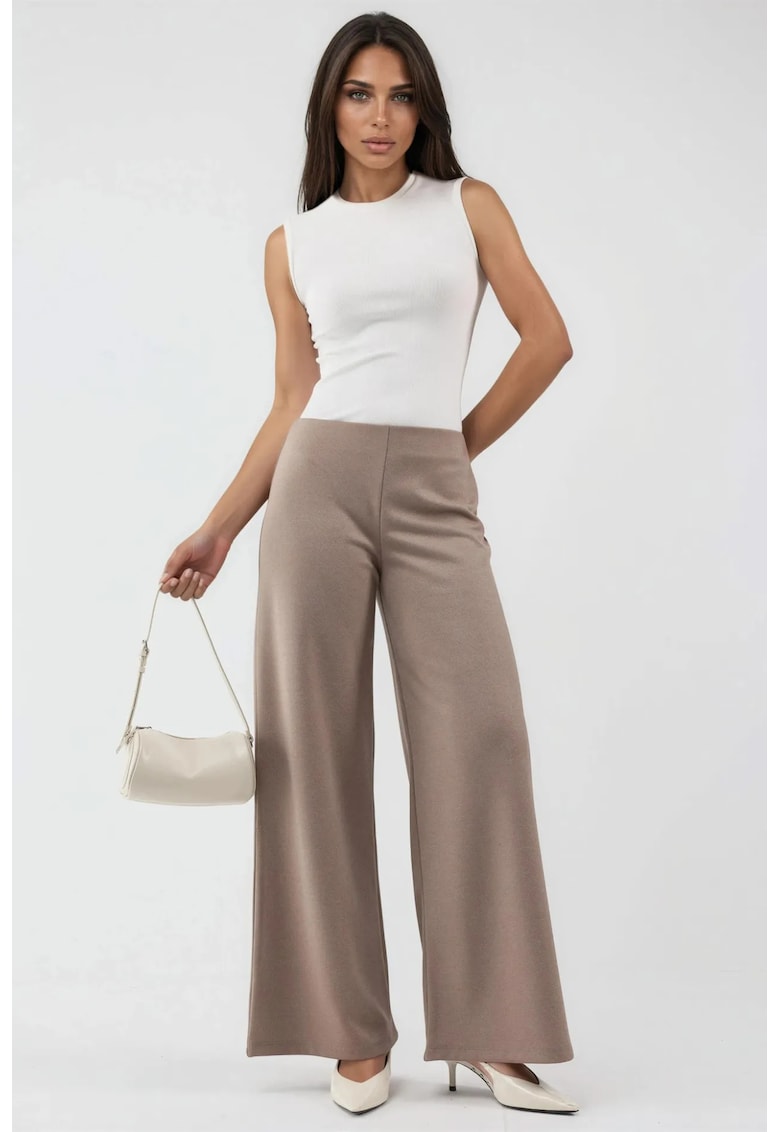 Pantaloni dama talie inalta - maro - poliester