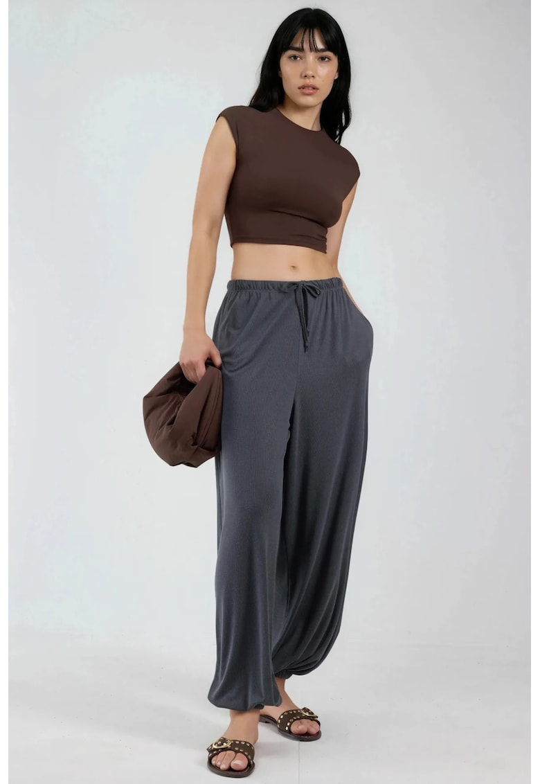 Pantaloni dama gri - elastic - material modal-poliester
