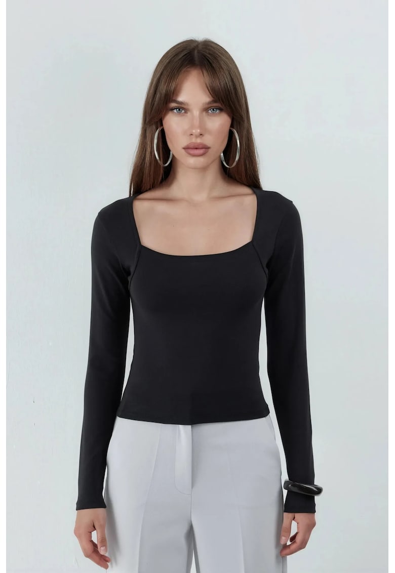 Bluza dama - Slim fit - Negru - Bumbac/Elastan
