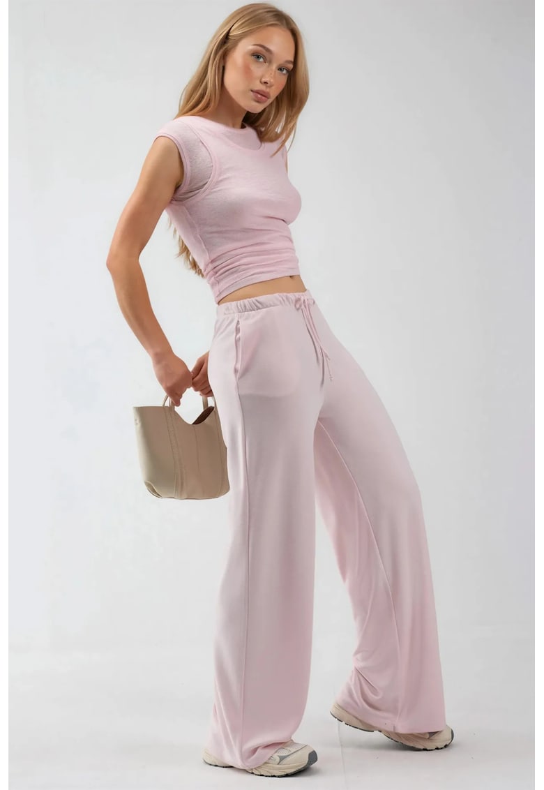 Pantaloni dama largi - roz - poliester