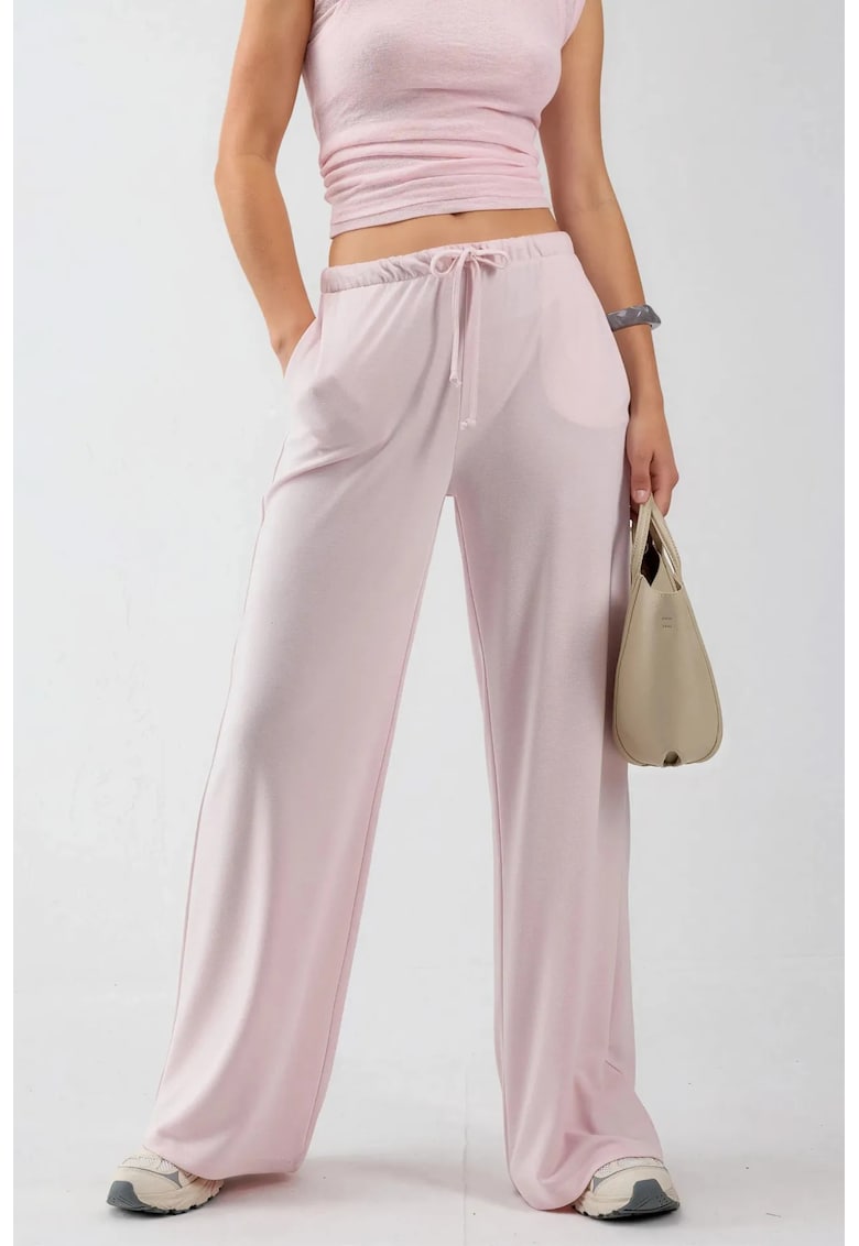 Pantaloni dama largi - roz - poliester