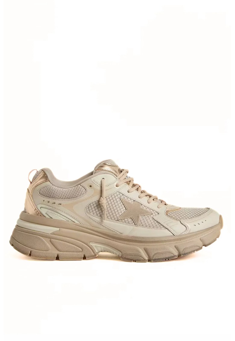 Men’s Lightstar in dove-gray leather and mesh with beige star - Gri/Bej