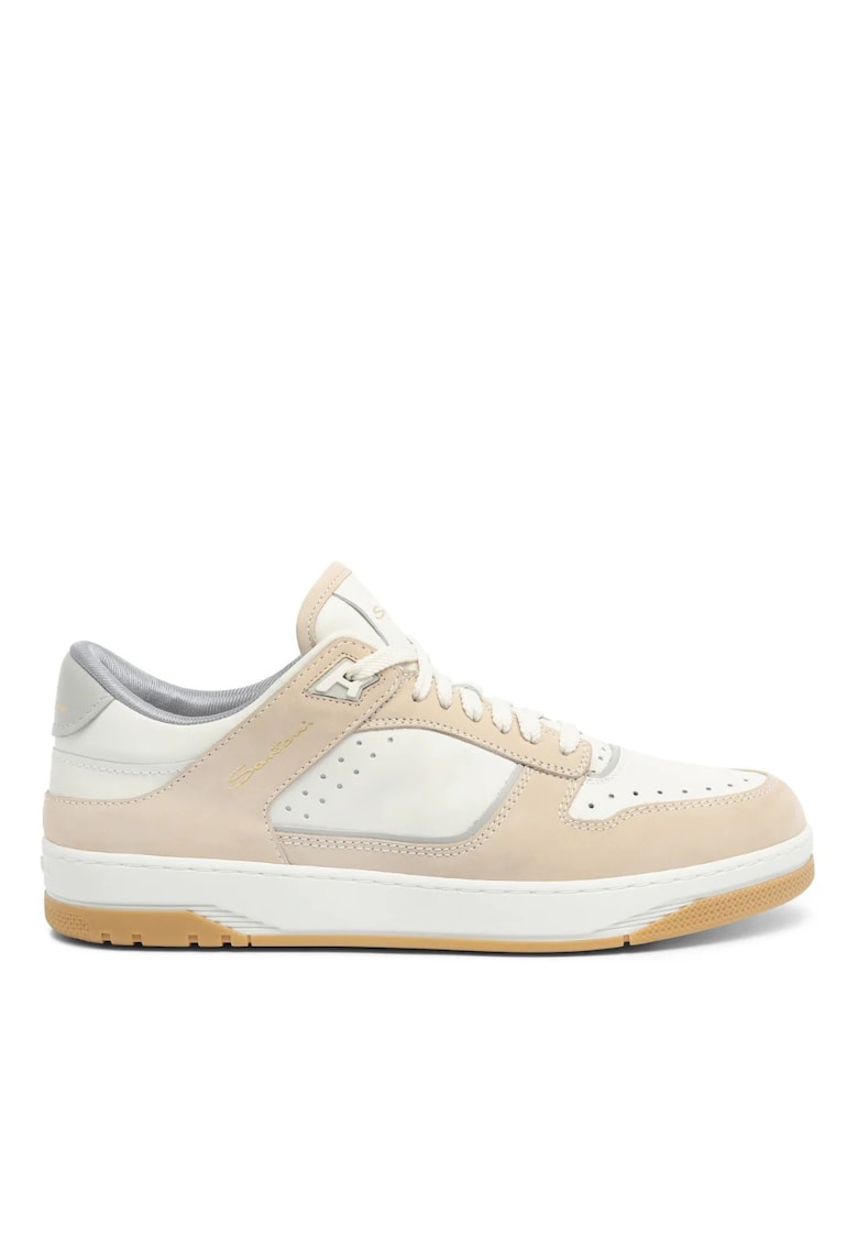 Men’s white and beige leather and nubuck Sneak-Air sneakers - Alb/Bej