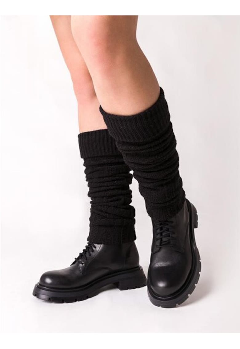 Jambiere raiate lana si acril negru fara varf S095-04 - Negru