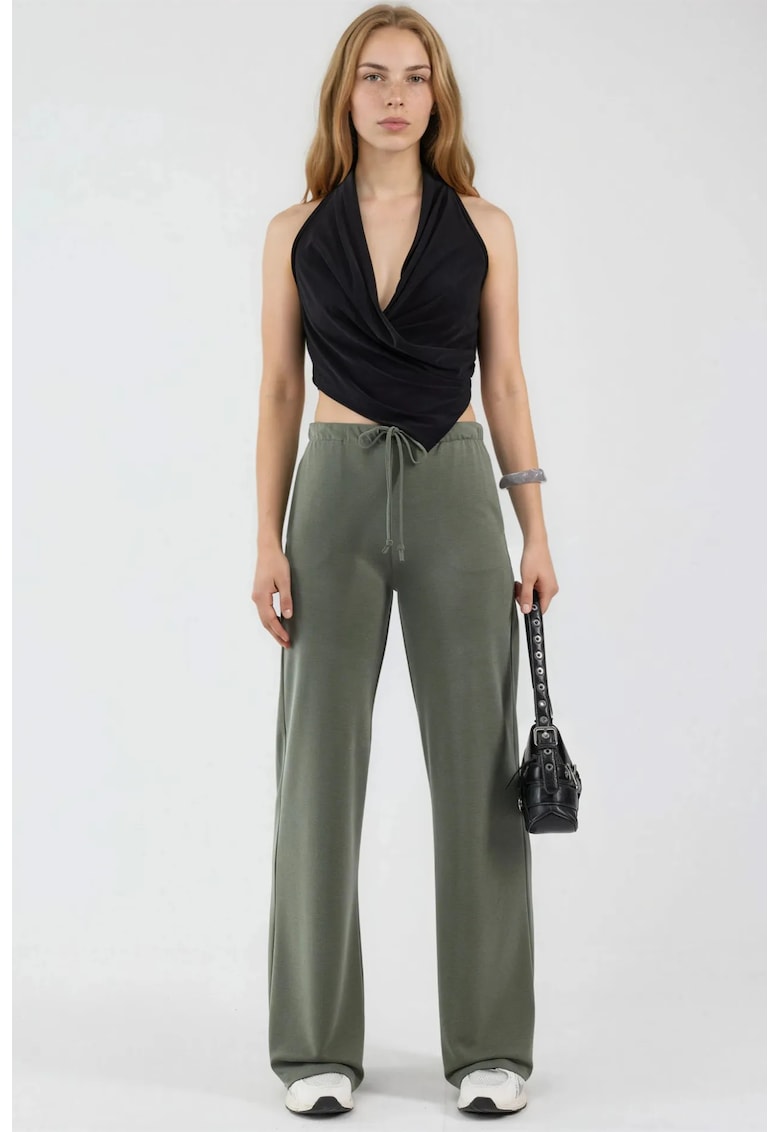 Pantaloni pentru dama largi - verde - poliester