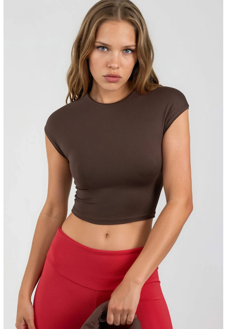 Tricou scurt maneca scurta - maro - poliamida si elastan