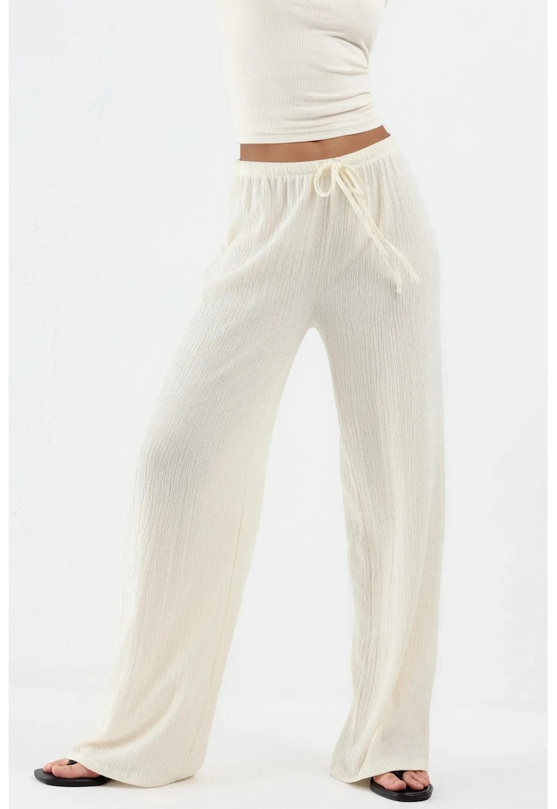 Pantaloni dama talie cu snur - alb - poliester-viscoza