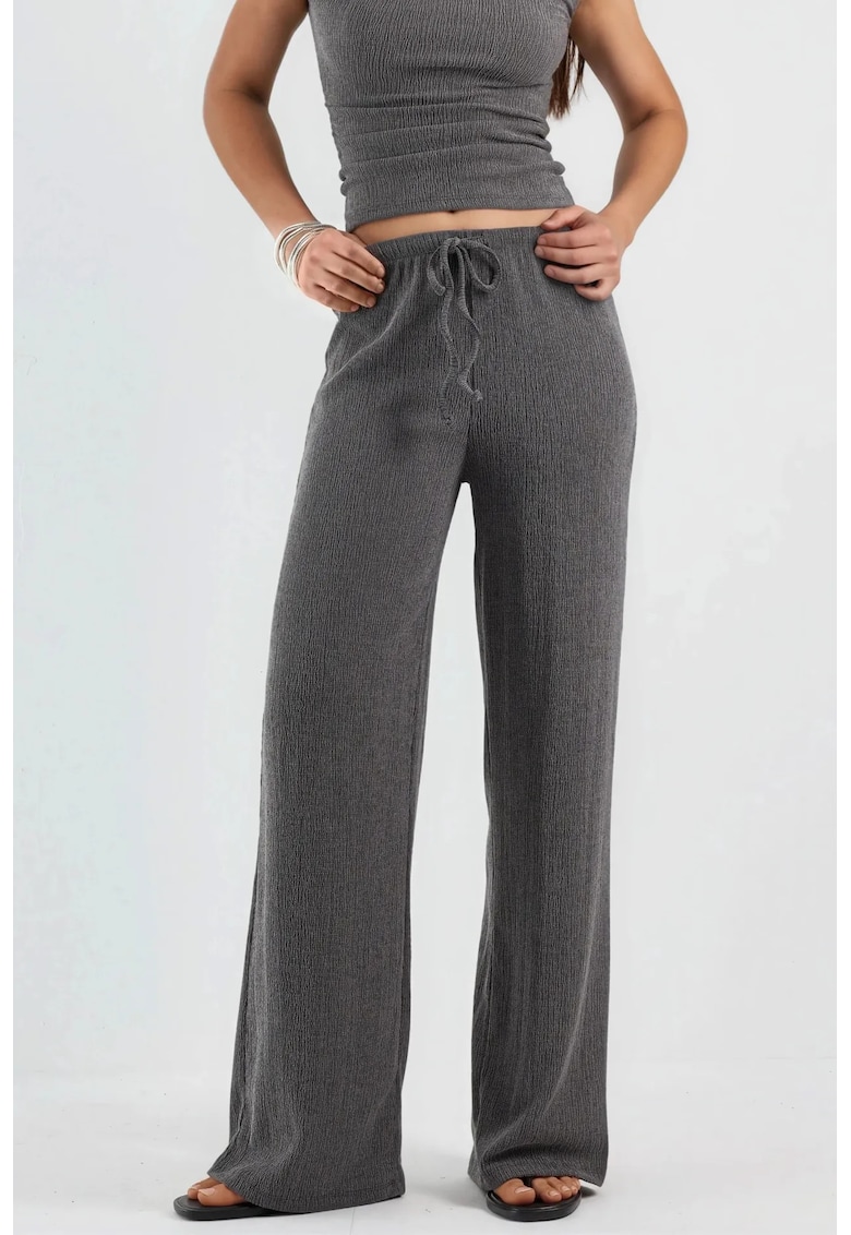 Pantaloni dama talie cu snur - gri - poliester-viscoza