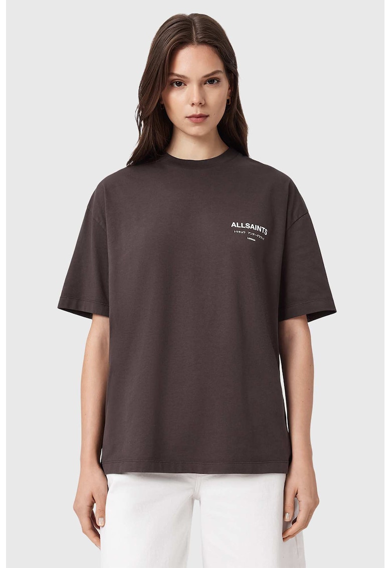 Tricou din bumbac organic cu imprimeu pe partea din spate Underground Etta - Maro pamantiu