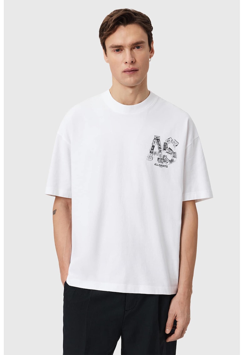 Tricou supradimensionat cu imprimeu grafic Mixtape - Gri deschis/Alb optic