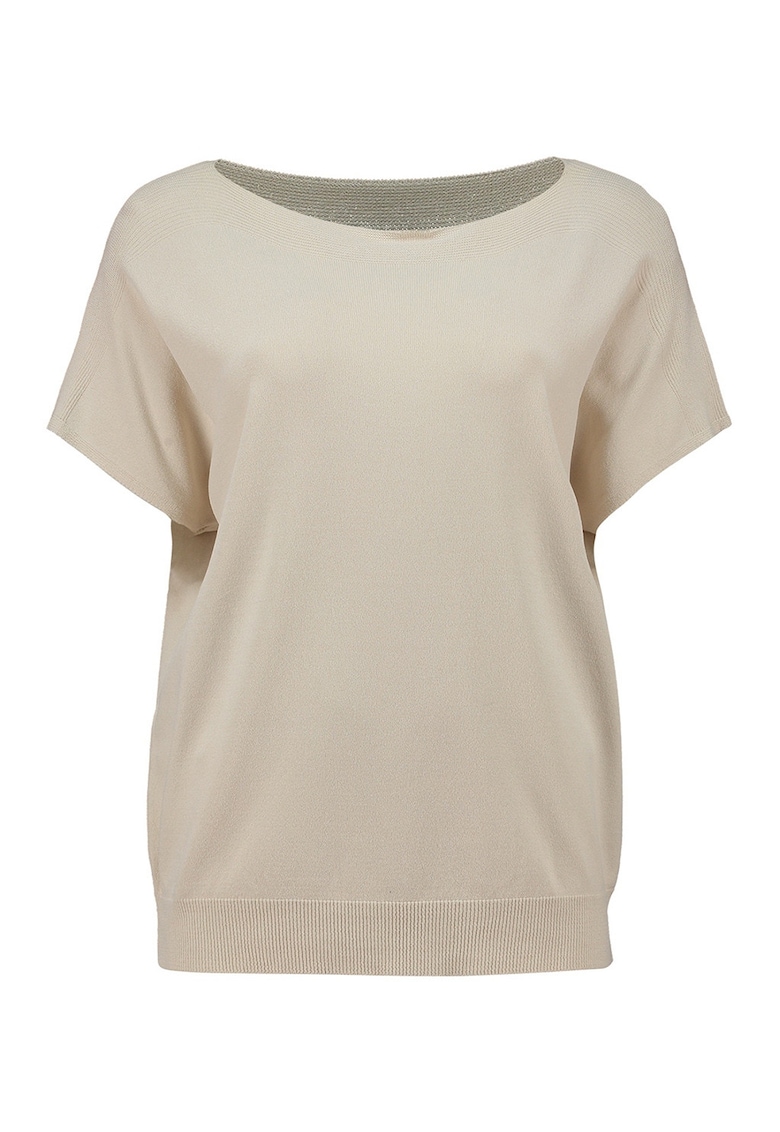 Bluza cu maneci scurte si decolteu rotund - Bej deschis