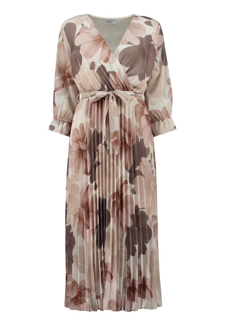 Rochie cu pliuri si decolteu cache-coeur - Bej deschis/Maro pamantiu