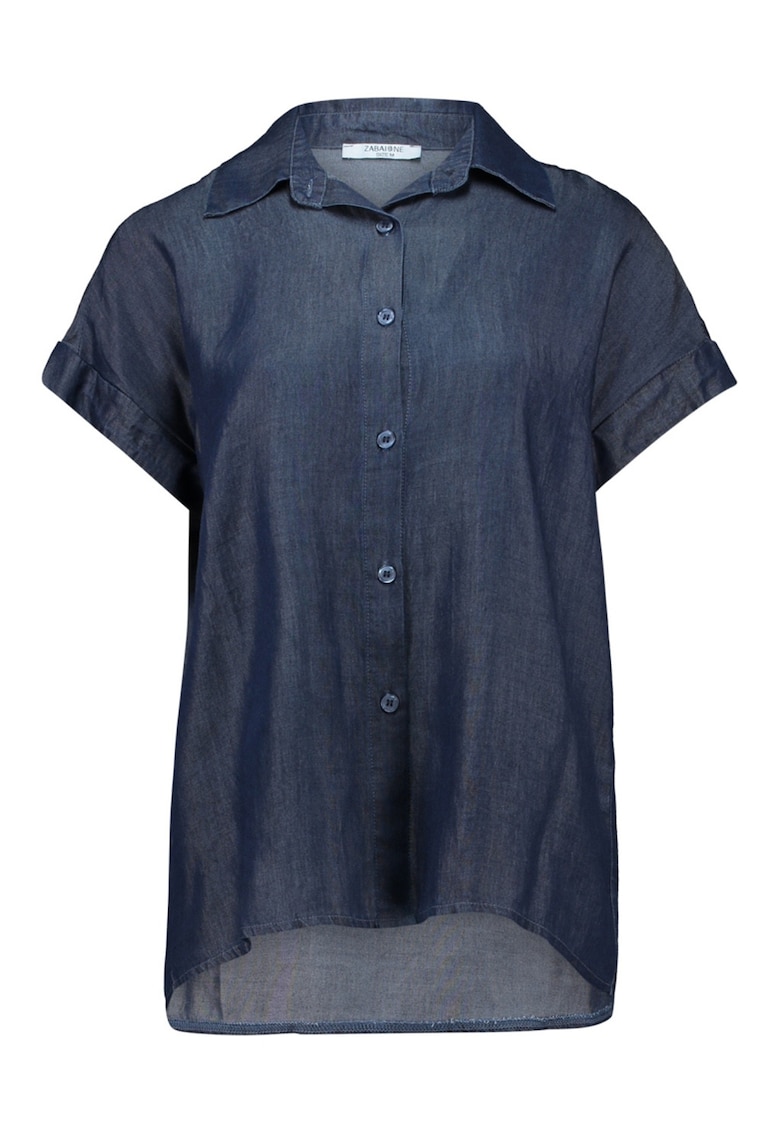 Camasa de chambray cu terminatie asimetrica - Albastru inchis