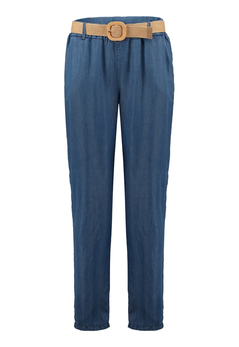Pantaloni conici de lyocell cu o curea in talie - Albastru inchis