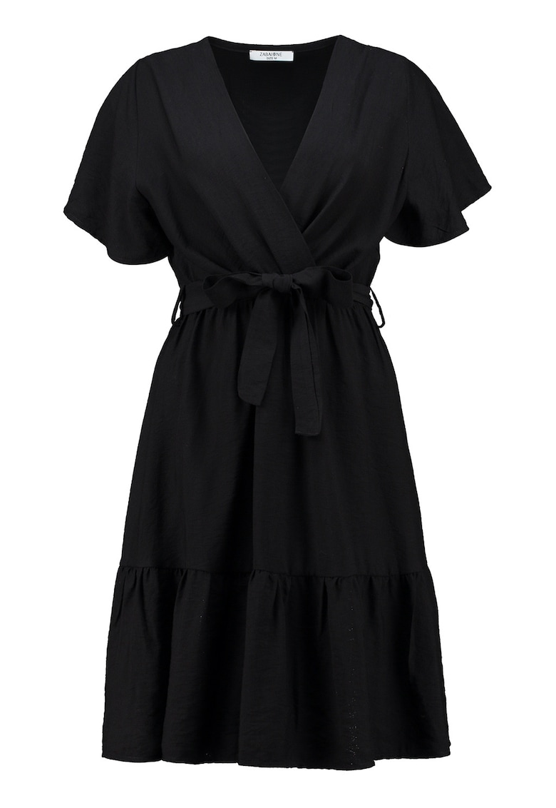 Rochie scurta evazata cu maneci cu volane - Negru