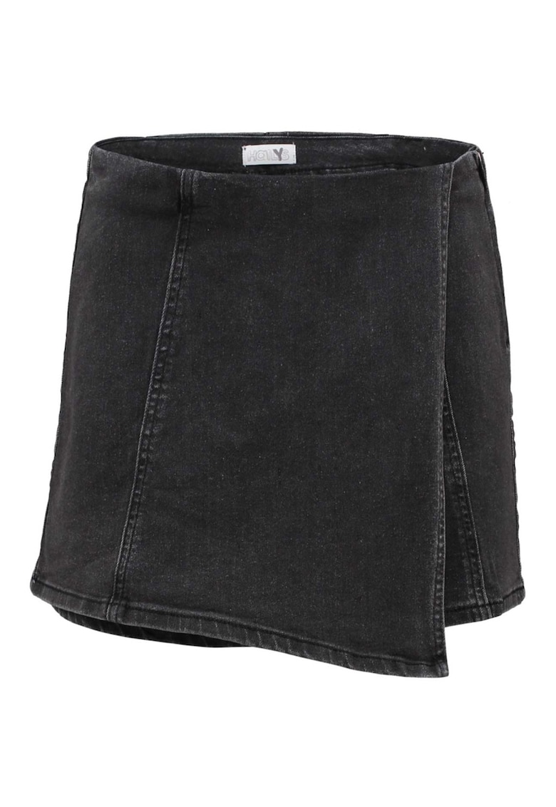 Fusta-pantalon uni de denim - Negru stins