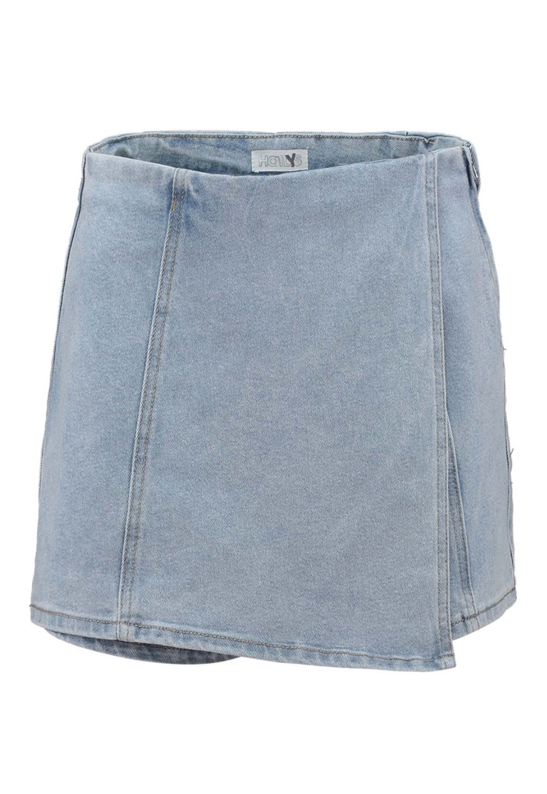 Fusta-pantalon uni de denim - Albastru deschis